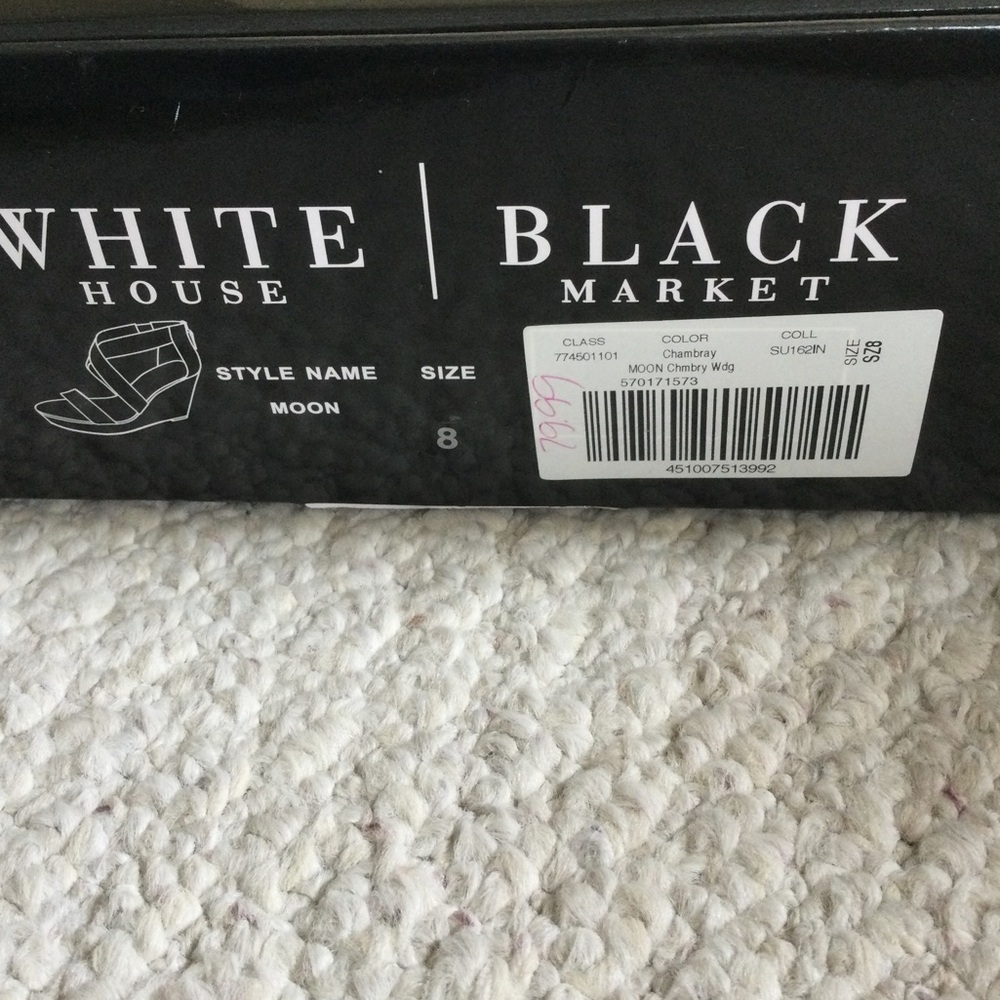 White House Black Market Blue Denim Wedge Sandals - Picture 6 of 6